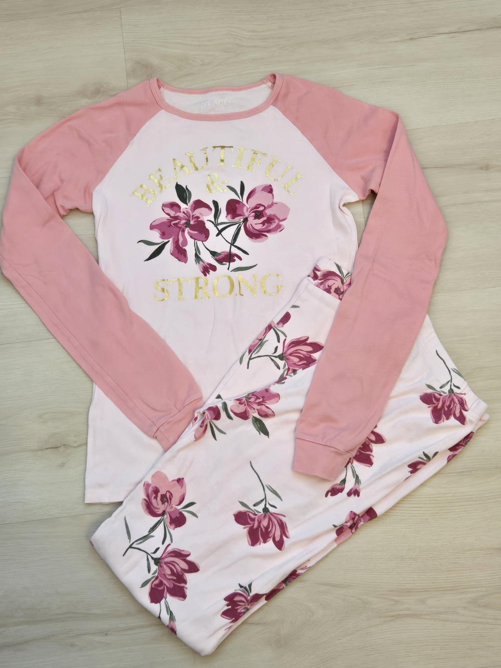 The Children's Place Pink Floral 'Beautiful & Strong' Pajama Set